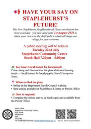 📢 Help shape the future of Staplehurst! If you haven’t taken part in our consultation survey yet, there’s still time—we’d love to hear from you.